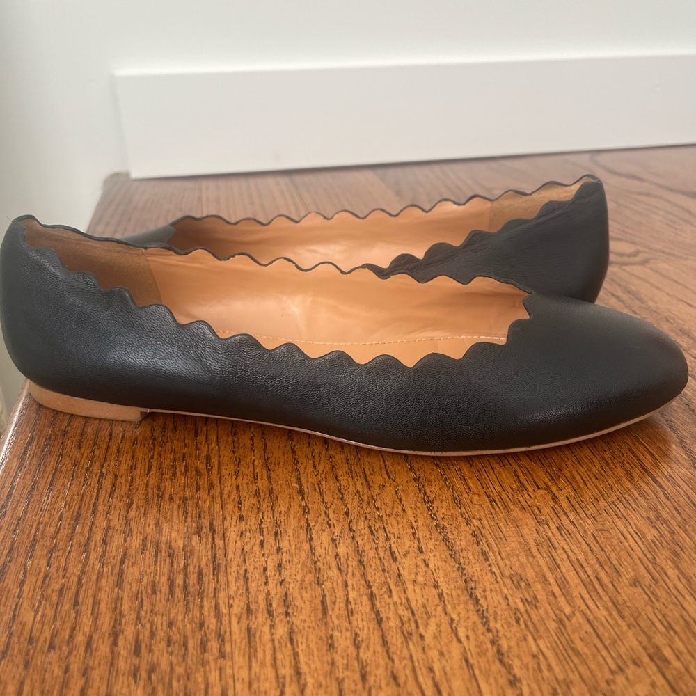 J. Crew Black Scalloped Leather Flats